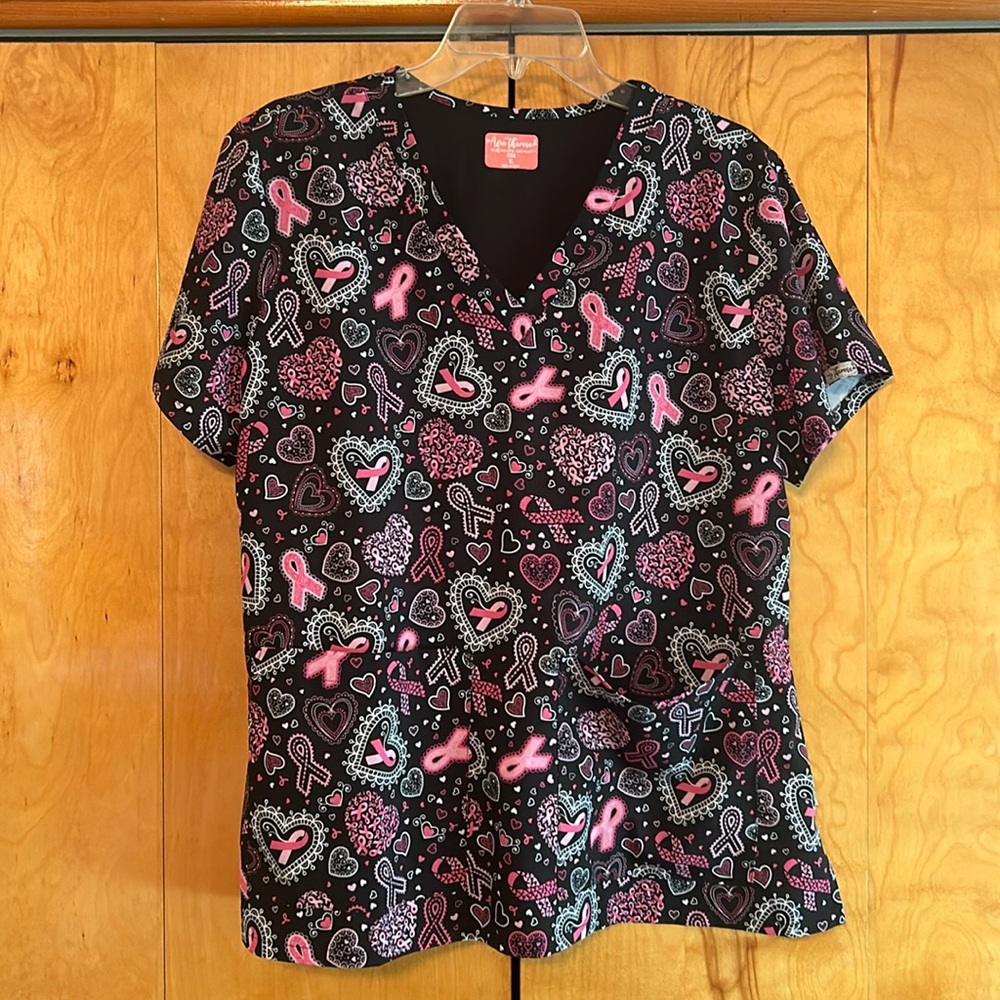 Pink Ribbon Breast Cancer Awareness Scrub Top